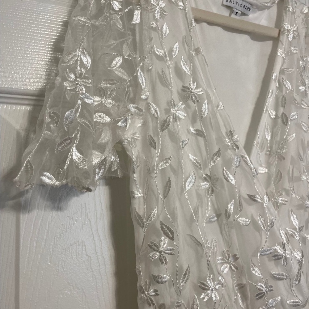 Baltic Born White Satin Dress with Delicate Appliqué - Picture 2 of 4